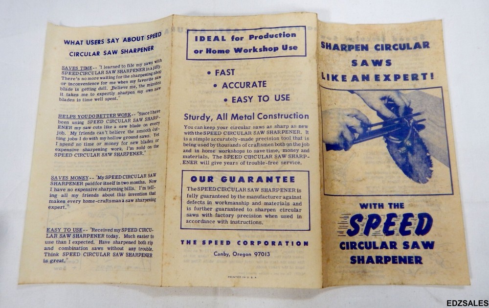 Speed Corp Circular Saw Blade Sharpener Vintage Hand File Sharpening Tool