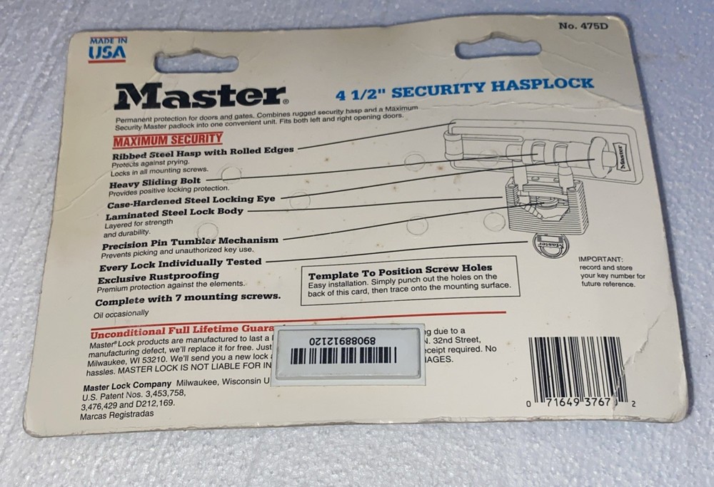 Master Lock Hasplock Model 475D