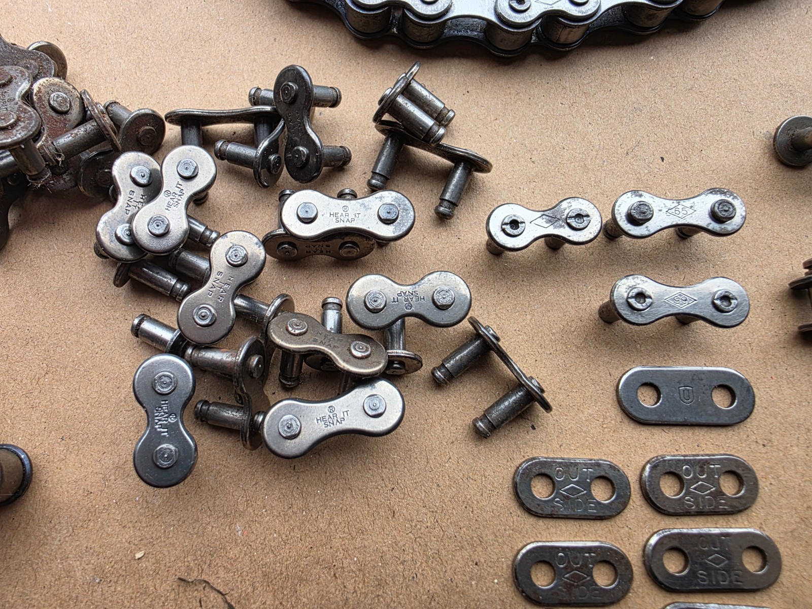 VINTAGE BICYCLE CHAINS PARTS LOT DIAMOND HEAR IT SNAP UNION SKIPT TOOTH ETC