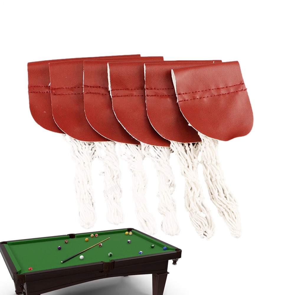 6PCS Leather Snooker Table Net Pockets Set Replacement Billiard Pool Ball Bag