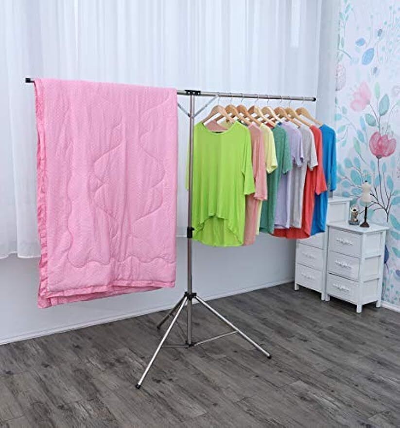 Clothes Drying Rack W/ Windproof Hooks Foldable Adjustable Portable Space Saving