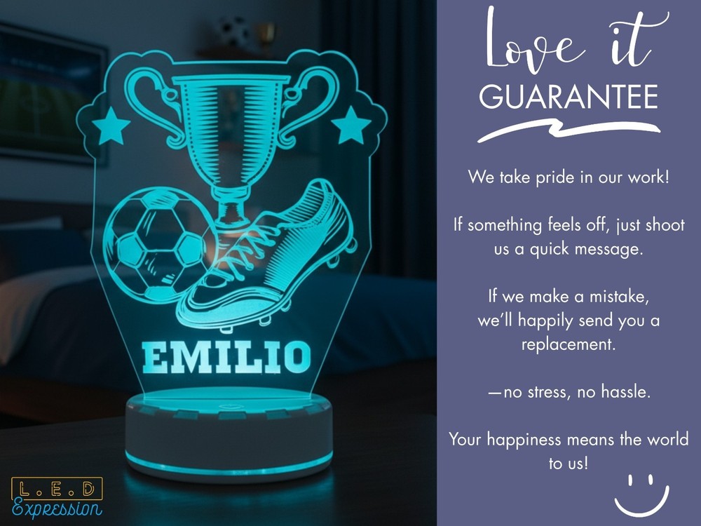 Personalized Soccer Trophy Night Light - Custom LED Lamp for Player Gift