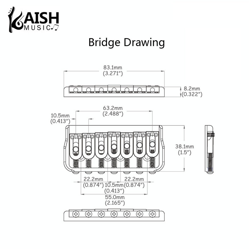 KAISH Black 6 String/7 String Guitar Fixed Bridge Hardtail Bridge for Strat/Tele