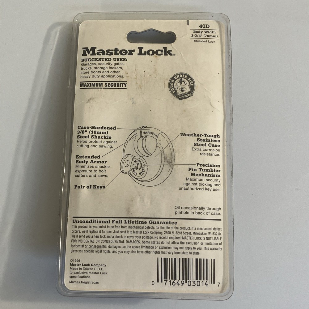 Master Lock Padlock 2-3/4" #40D Shielded Padlock Master Lock - NIP