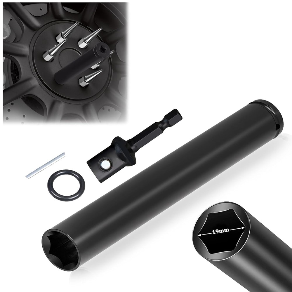 YUEARN Spike Lug Nuts Socket, Durable Socket with 19mm Hexagon Spike, Black