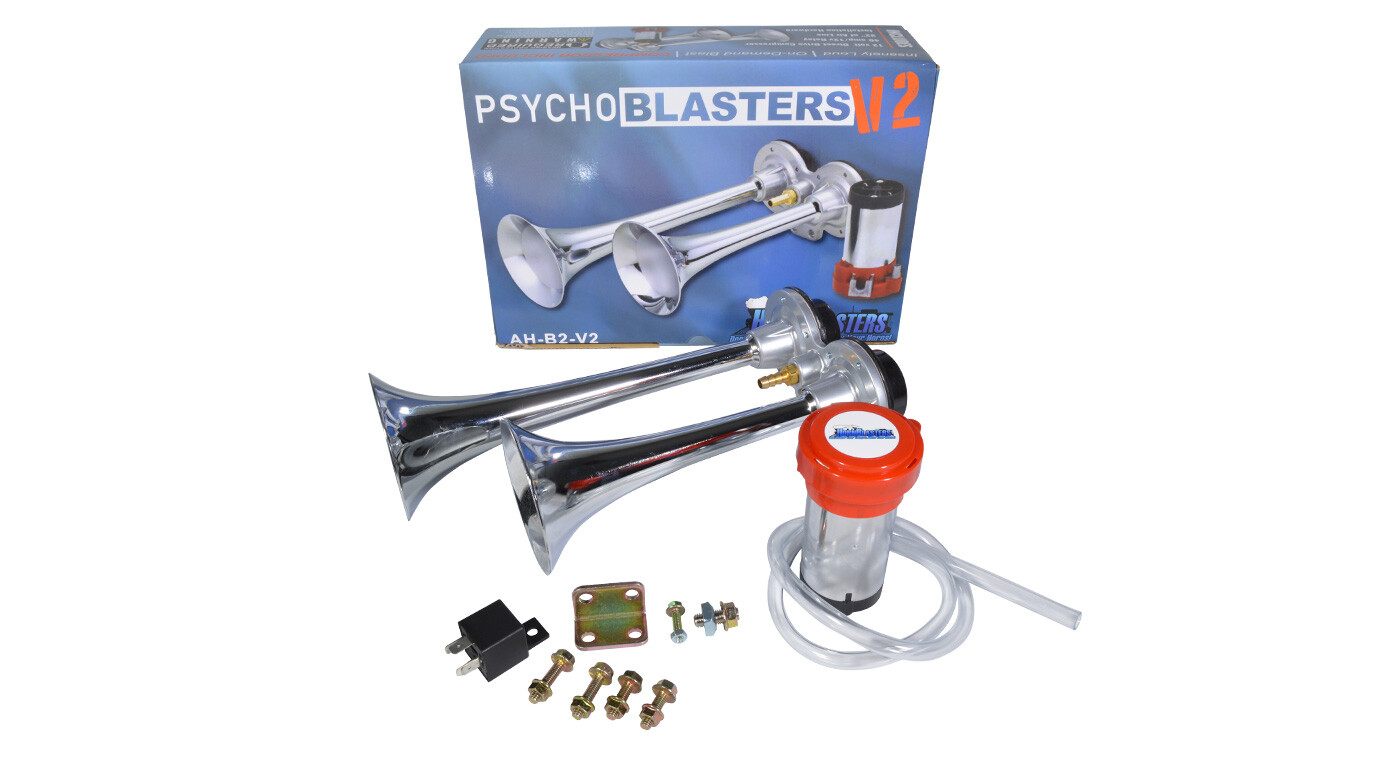 HornBlasters PsychoBlasters V2 Loud Electric Air Horn Kit for Truck - Compact