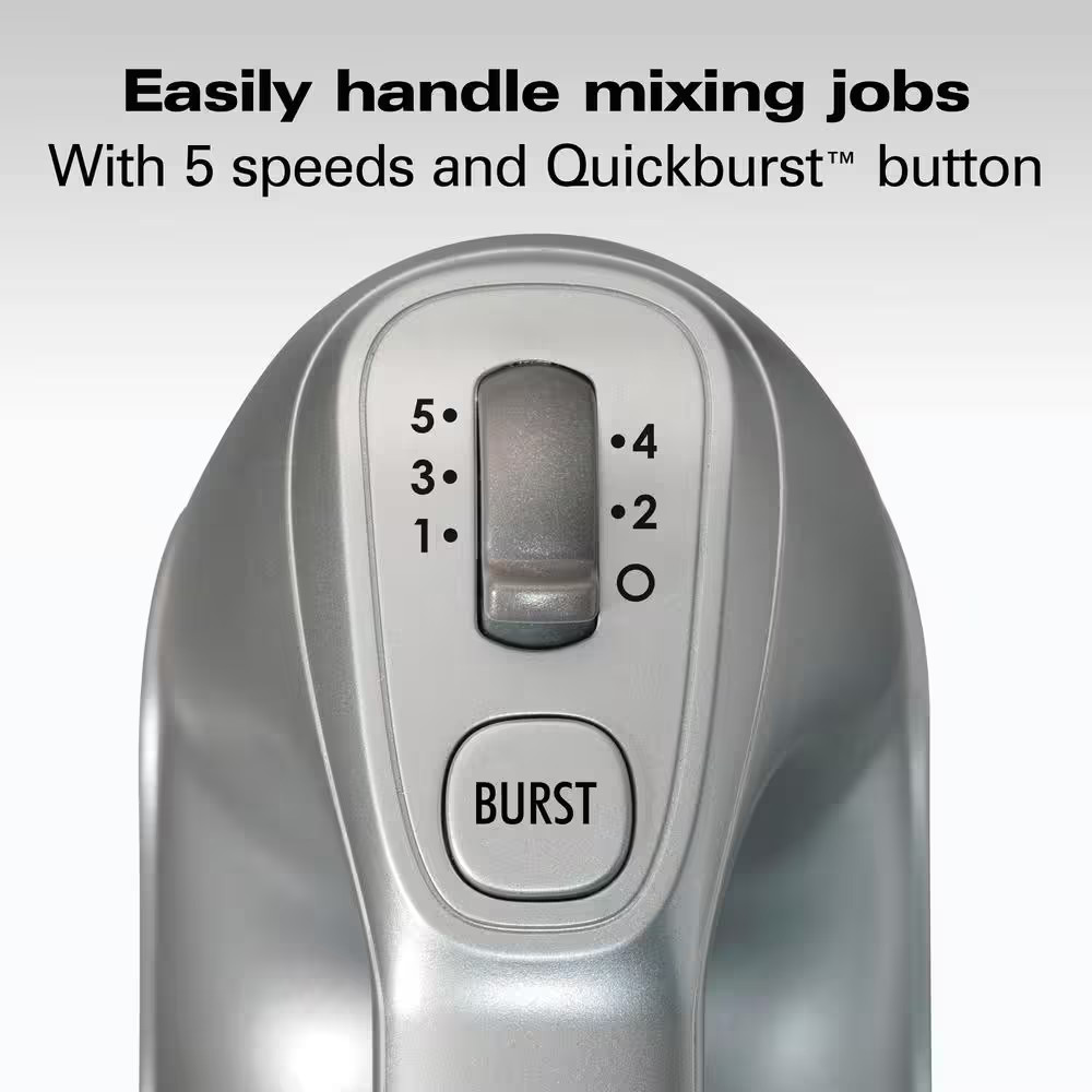 5-Speed Silver Hand Mixer with Easy Clean Beaters