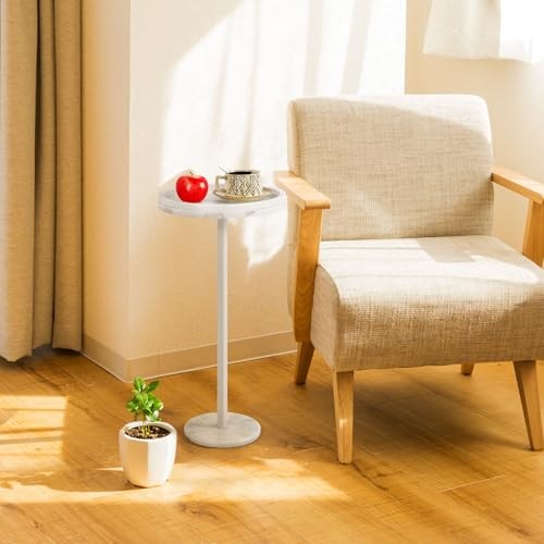 Round Side Table for Small Spaces Small Drink Table with Marble Base 1