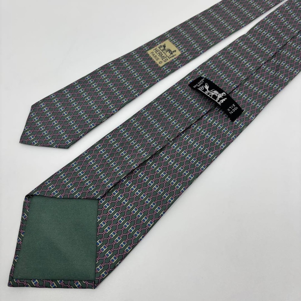 HERMES tie Geometric Pattern Gray Allover SILK 100