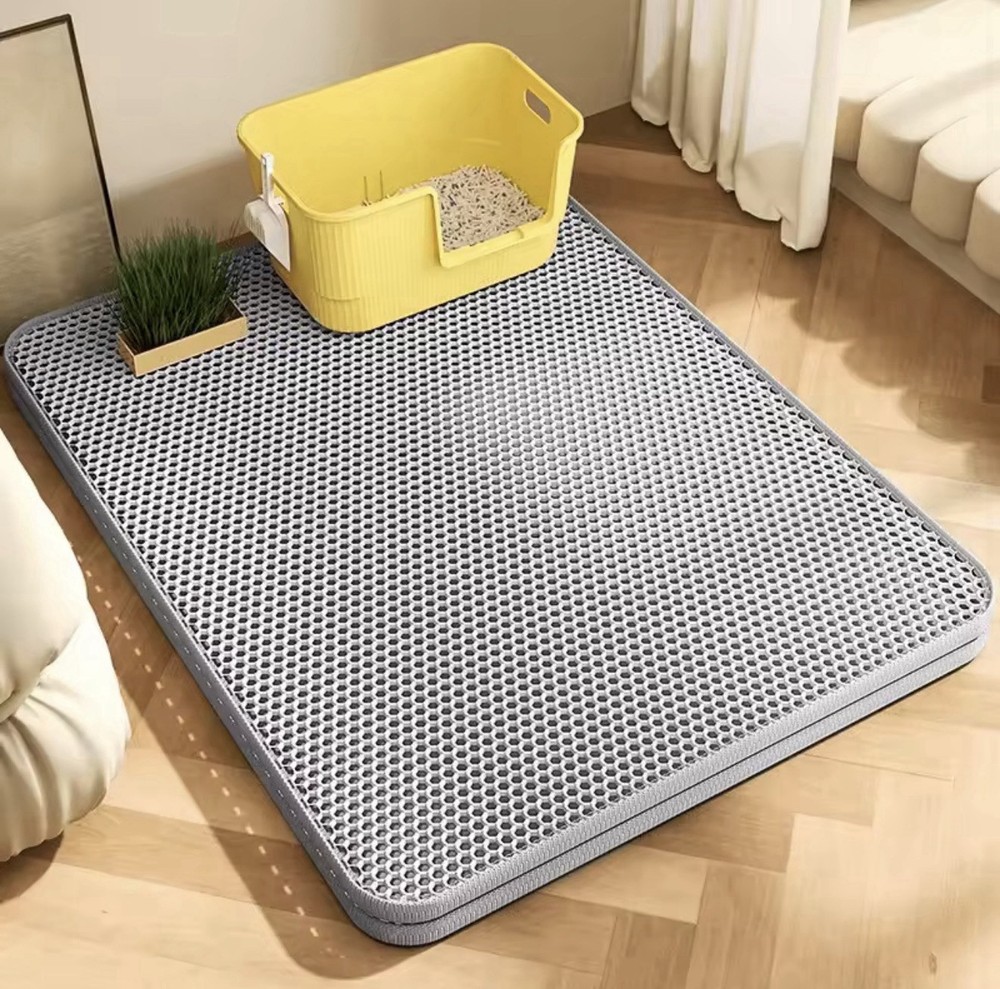 Double-Layer Cat Litter Mat, Easy Clean, Multiple Sizes, Gray