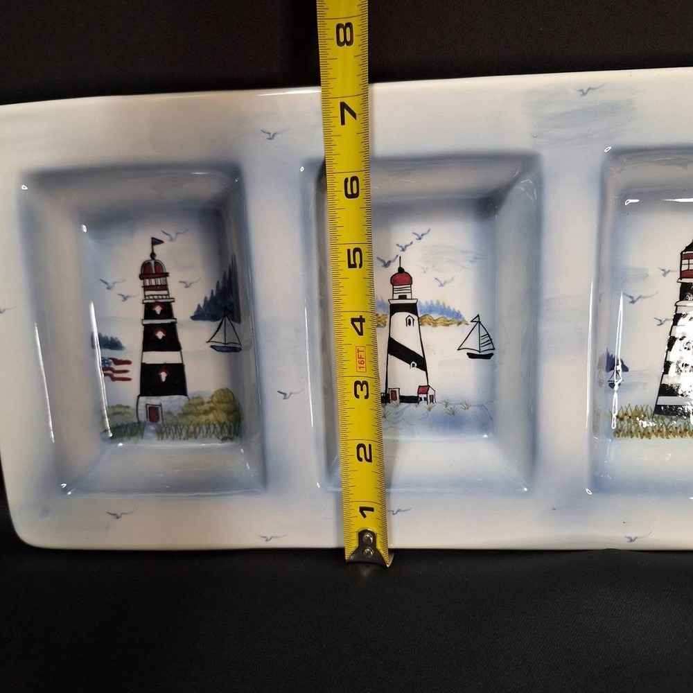 Coastal Lighthouse 4 Section Platter Rectangular Serving Dish Nautical Decor