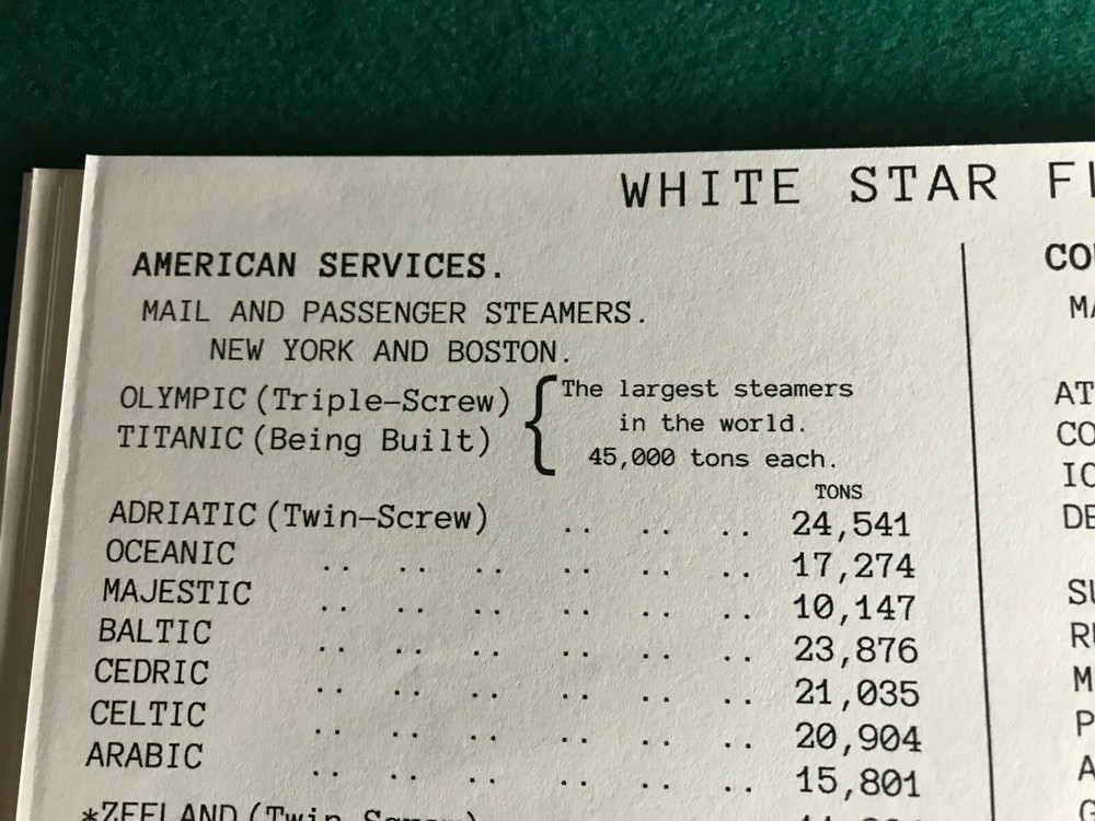 RMS OLYMPIC FIRST CLASS ACCOMMODATIONS BOOKLET 1911 REPLICA