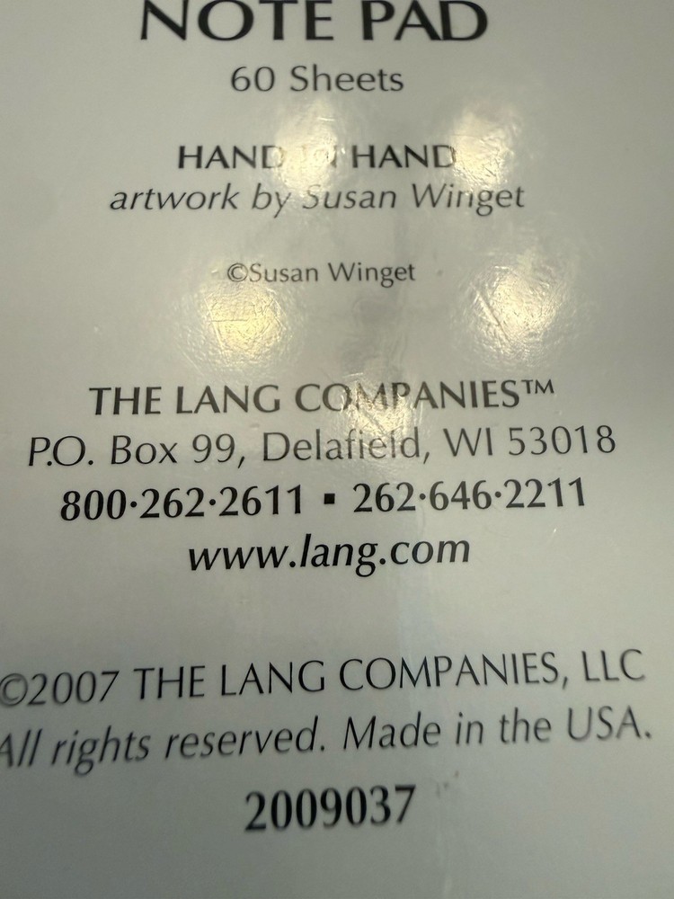 Susan Winget Notepad "Hand in Hand", Lang Company, NIP 60 sheets