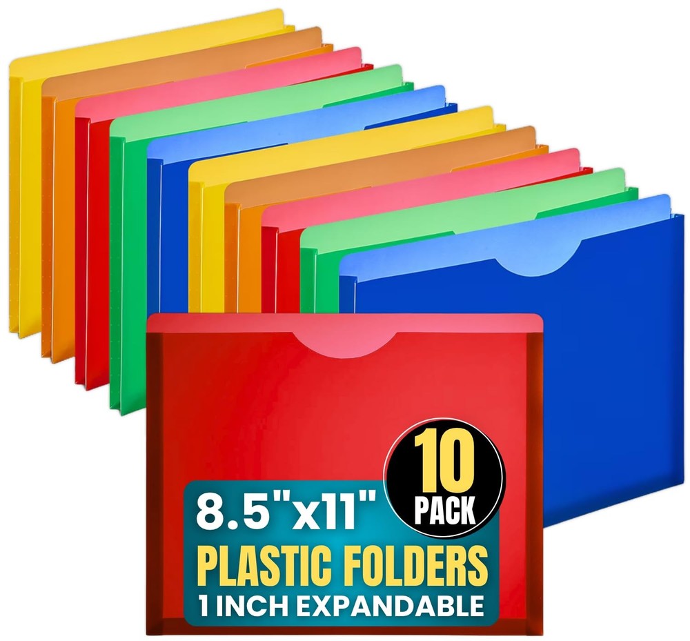 File Folders, Plastic, Assorted Colors, Letter Size, Expandable, 20 Pack