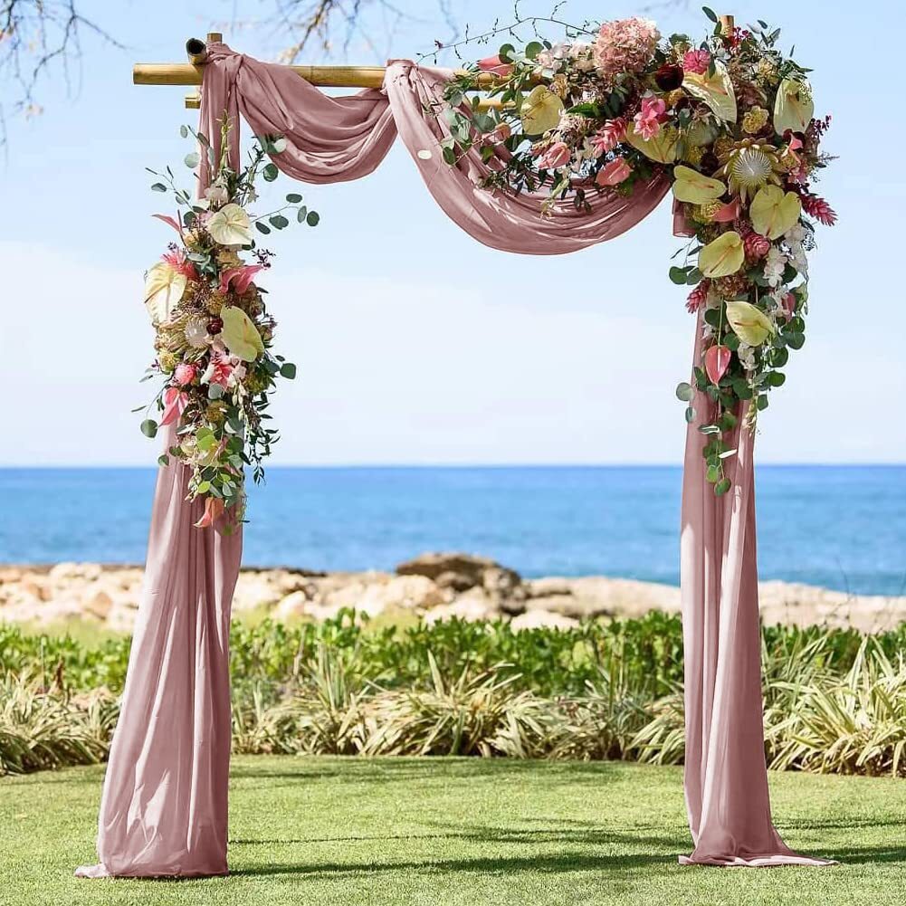 1 Panel Dusty Rose Wedding Arch Drapery 6 Yards Long and 30'' Wide Sheer Chif...