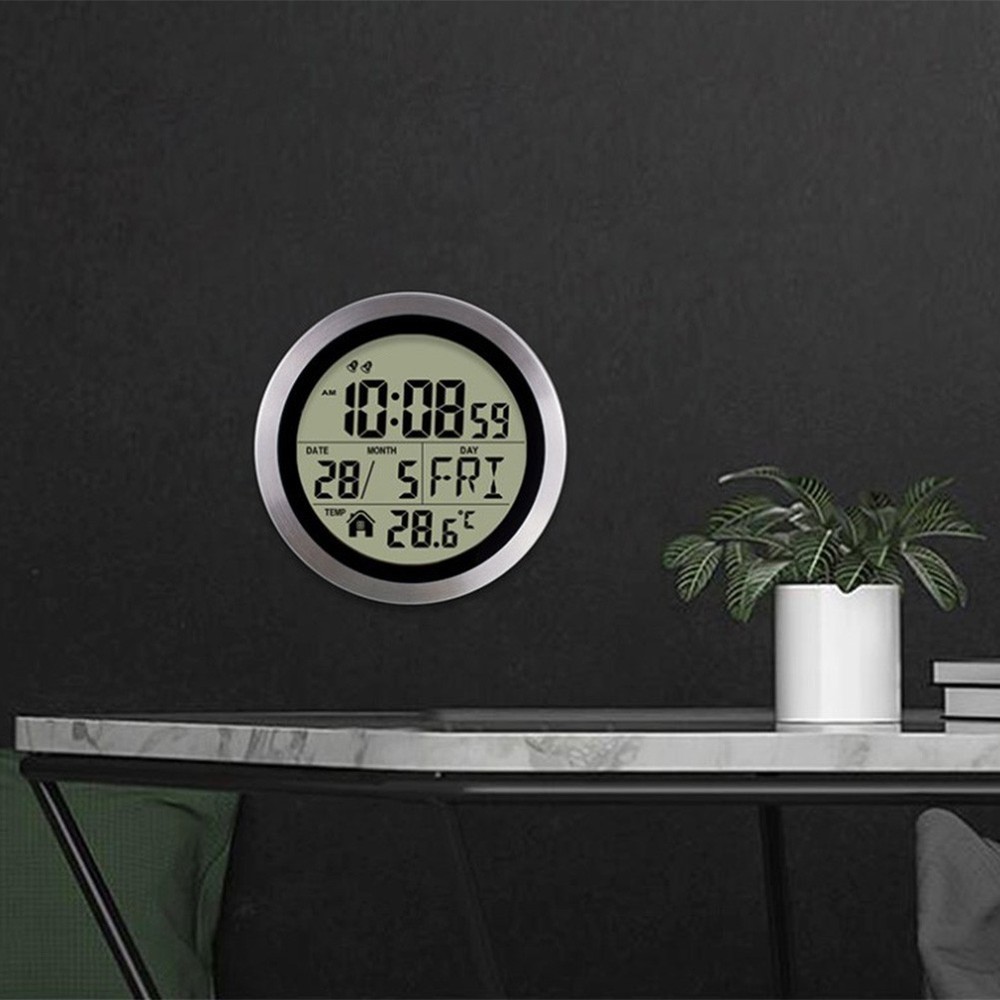 Electronic Wall Clock with Multifunctional Display of Time Temperature Date