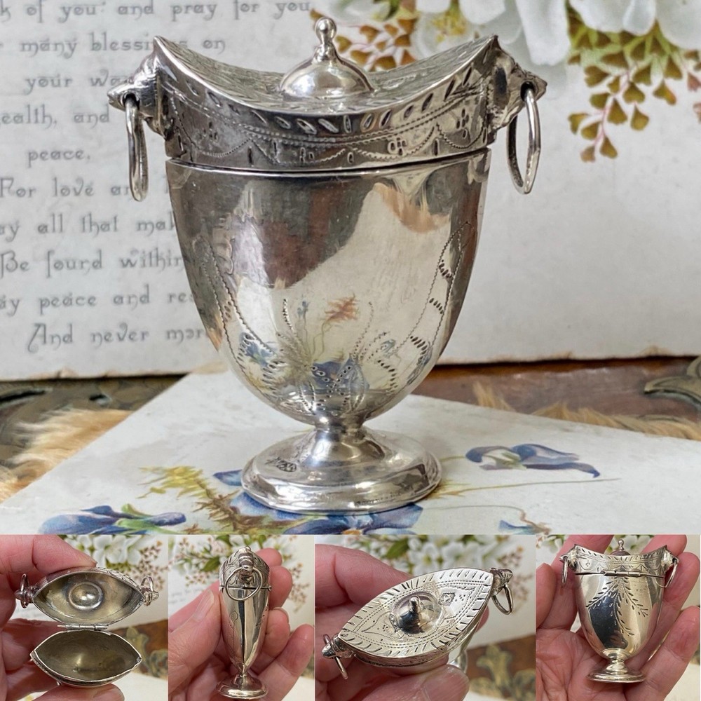 Antique Dutch solid silver Urn design hinged lid peppermint box /lodereindoosjes