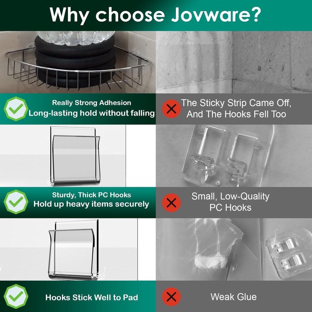 2 Pack Shower Caddy Adhesive Replacement Stickers with 2 Flat Hooks for Kitchen