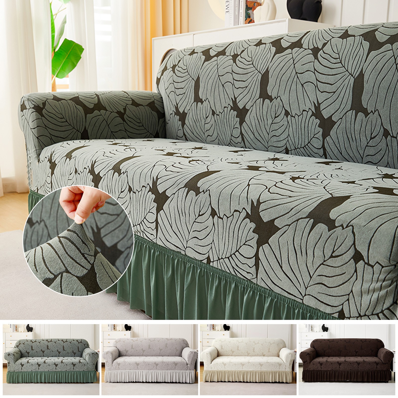 Super Stretch Sofa Slipcover w/ Skirt Jacquard Spandex Couch Covers 1/2/3/4 Seat