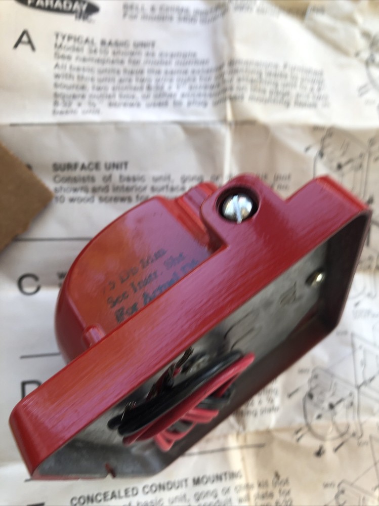 Vintage Faraday 3410 Basic Unit RED Bell 4" 6v .4 amps fire school NOS