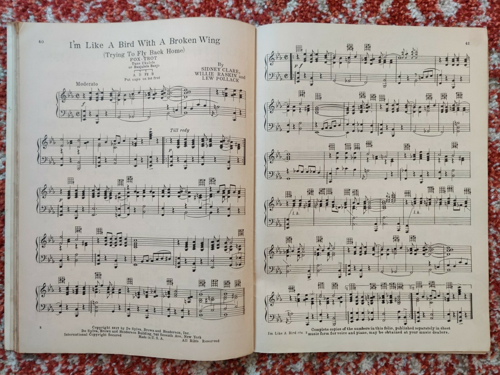 1927 Supreme Dance Folio for Piano No 2 Ukulele Arrangement Sheet Music Vintage