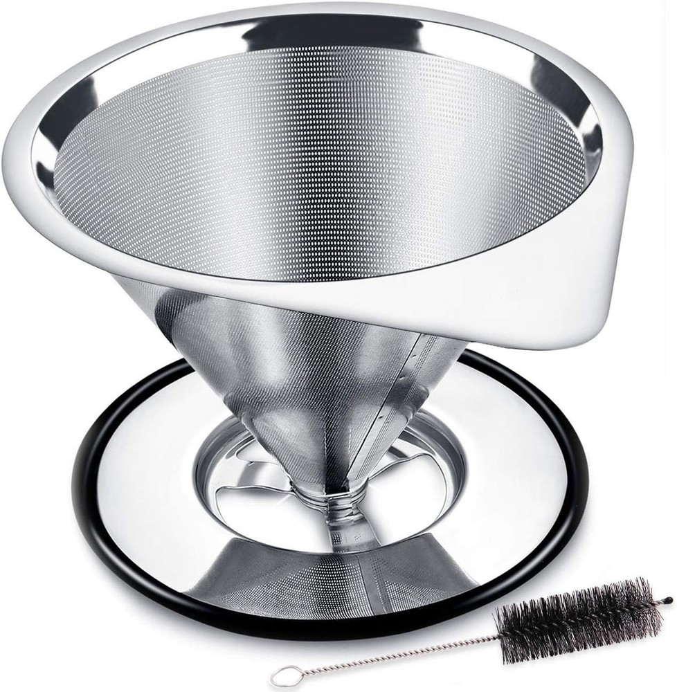 Stainless Steel Pour Over Coffee Dripper Cone Filter Reusable Single Cup with...