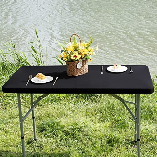 Rectangle 4ft Fitted Table Cover Elastic 48" x 23" (Rectangular) Black