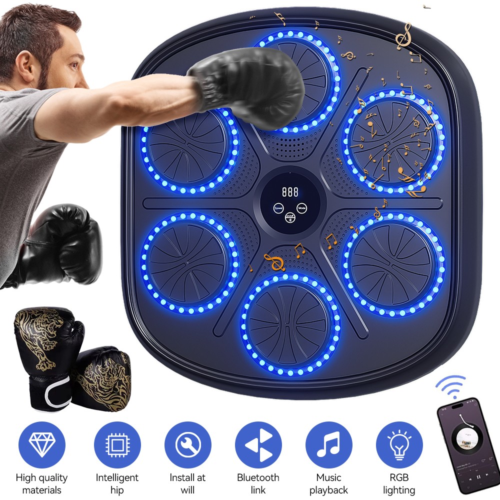 2024 Smart Music Boxing Machine Bluetooth Wall Target Training Exercise + Gloves