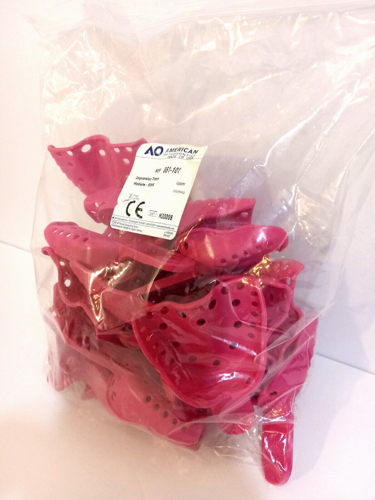 American Orthodontic Impression Trays Size Medium Pink Upper 20 Count NEW