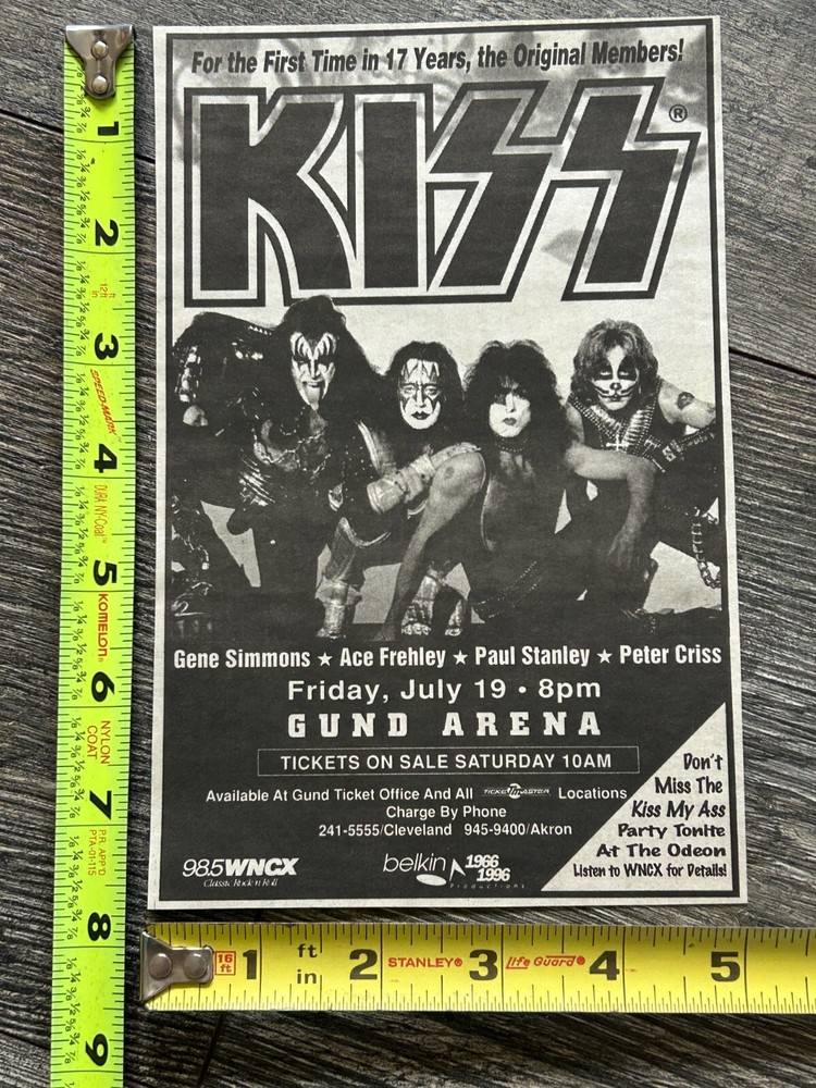 KISS Concert Ad Advert Alive Reunion Tour Cleveland OH July 19 1996 Vintage Kiss