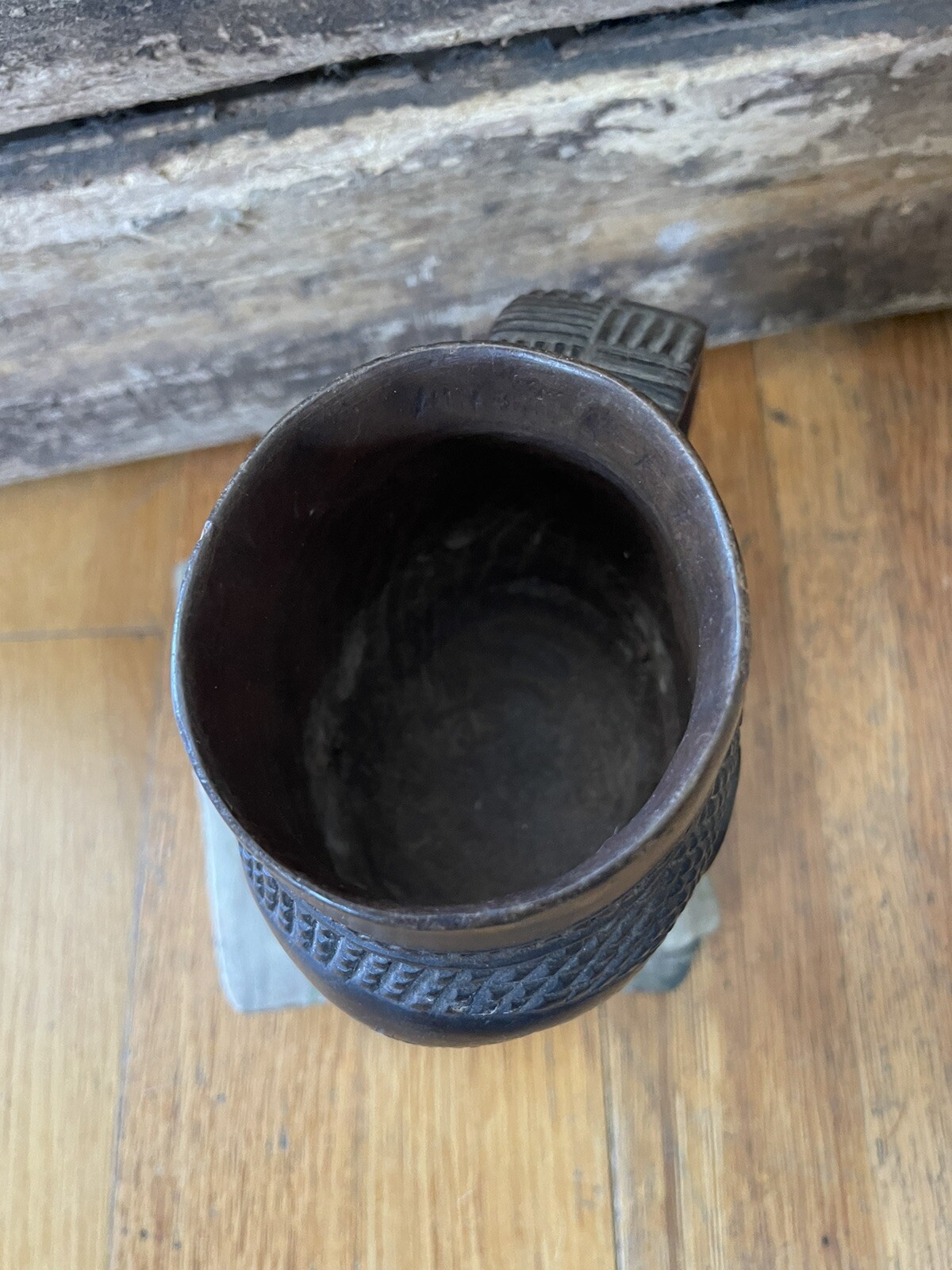 Vintage / Antique African Kuba Cup Wood Carved Palm Wine DRC Ceremonial Signed!