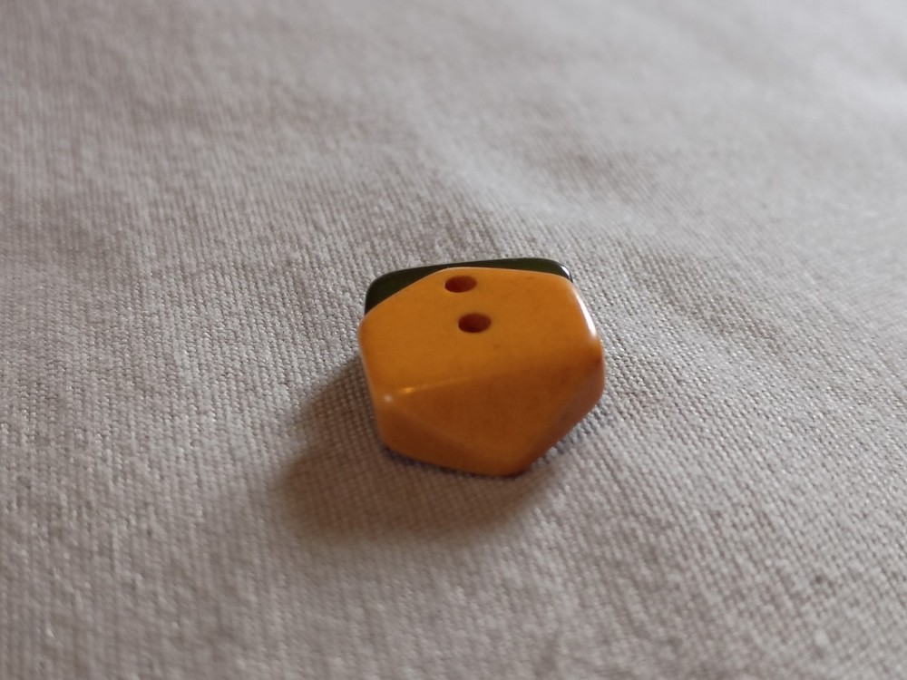 Vintage Green and Butterscotch Bakelite Button.
