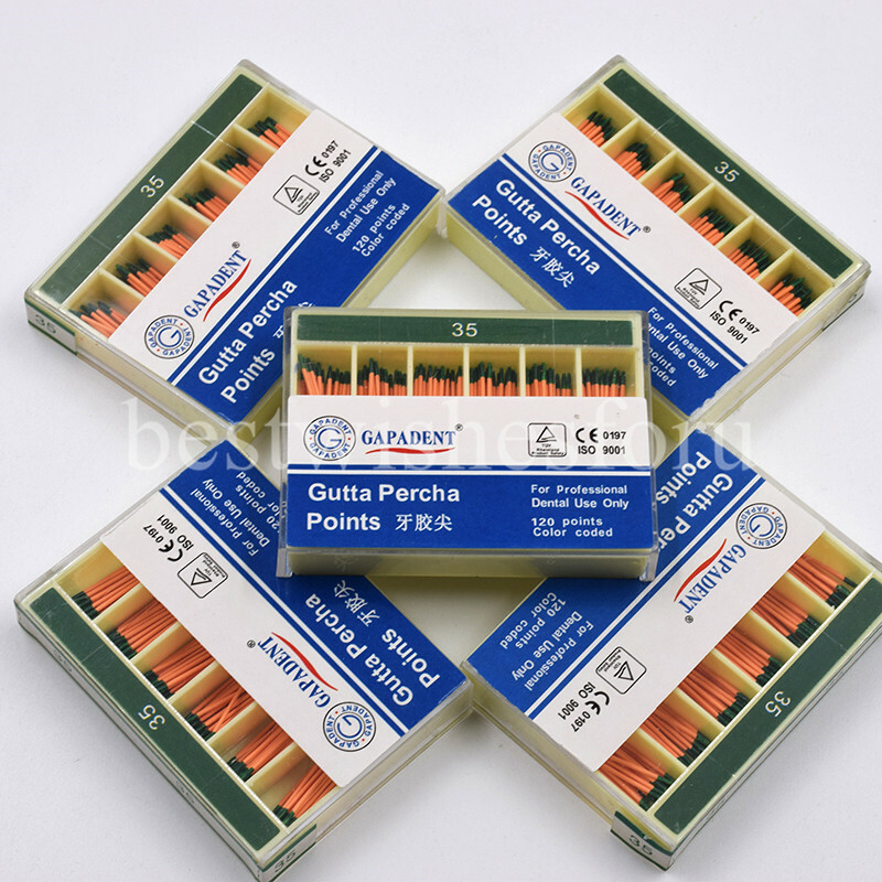 Dental Gutta Percha Points Label 120 Points Color Coded GP 35# Green Flexible