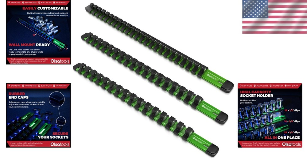 Green Aluminum Socket Organizer - 58 Sockets