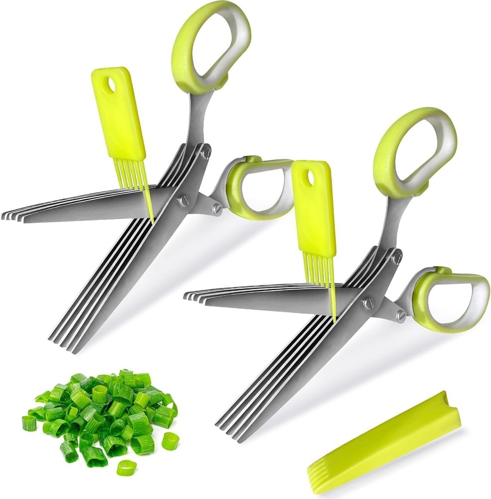 2 Pack Green Herb Scissors, Shallot Multipurpose 5 Blade Green-b