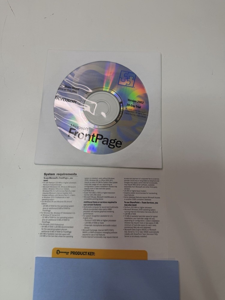 Microsoft FrontPage 2002 – 30-Day Trial Disc with Insert – Vintage Software