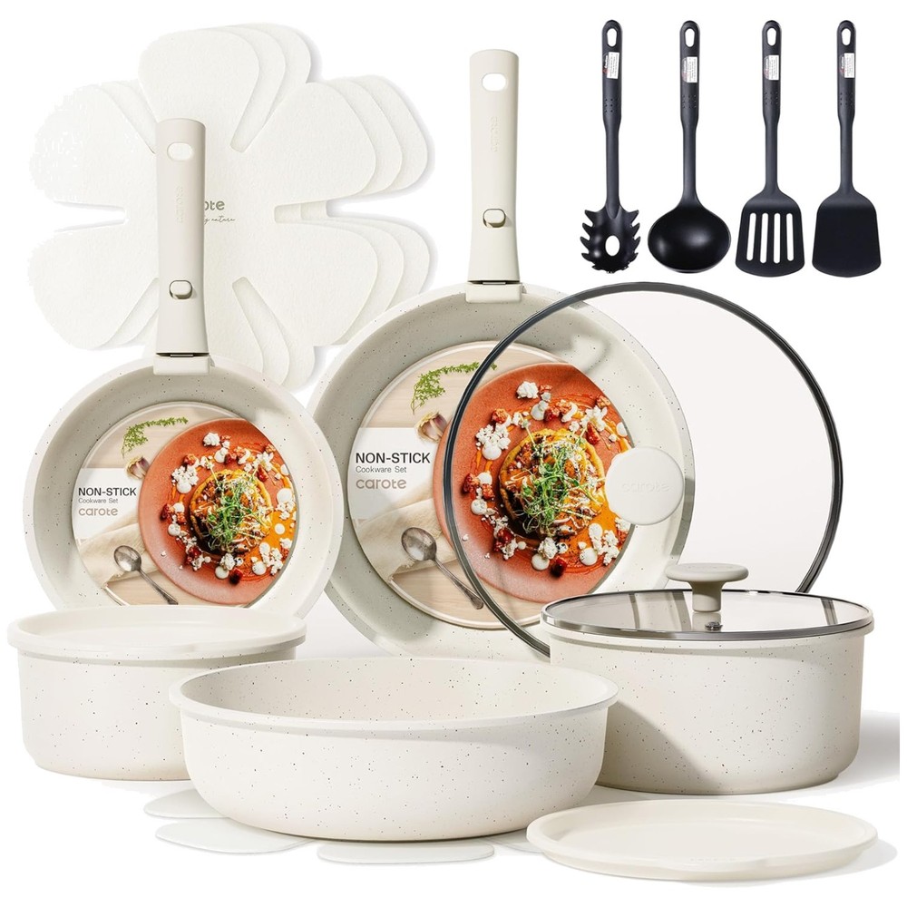 19-Piece Nonstick Cookware Set with Detachable Handle