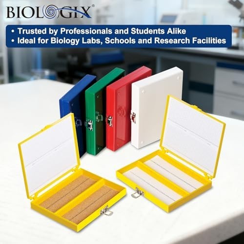 5PCS Plastic Microscope Slide Storage Box, 100-Place Holder with Cork Lining, As
