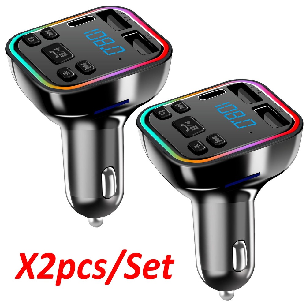 2pc Car Wireless FM Transmitter Adapter 2USB PD Charger Hands Free Bluetooth 5.0