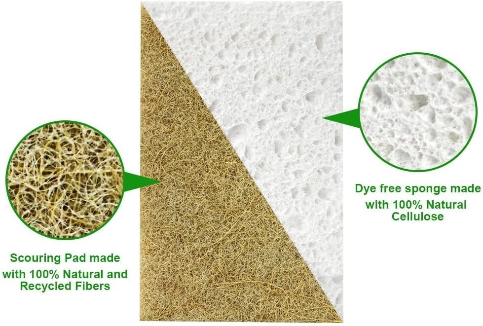 Biodegradable Natural Kitchen Sponge 12Pk Compostable Cellulose Coconut Scrubber