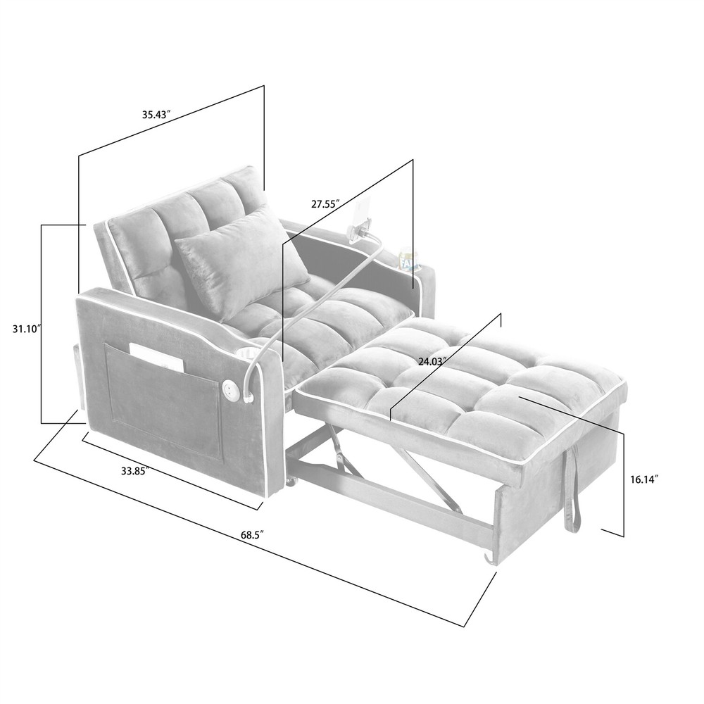 3-in-1 Convertible Sleeper Sofa Bed Loveseat Sofa 2-Seater Sofa w/ Pull Out Bed