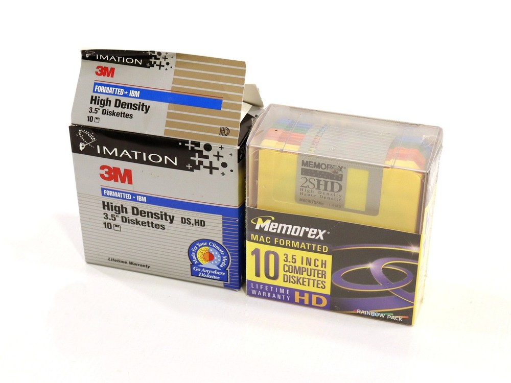 2x Mixed Lot 3.5" Computer Diskettes MAC/IBM Formatted 1.44MB Memorex/Imation