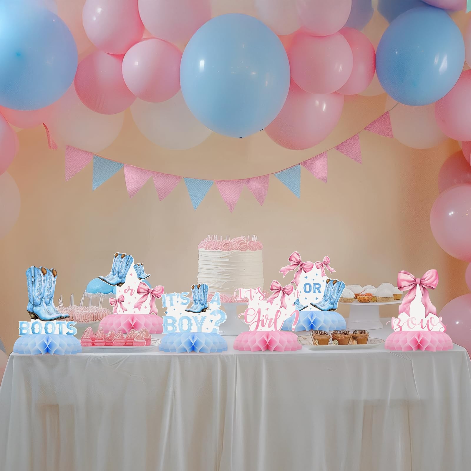 Bows or Boots Gender Reveal Table Centerpieces – 12PCS Pink and Blue Baby...