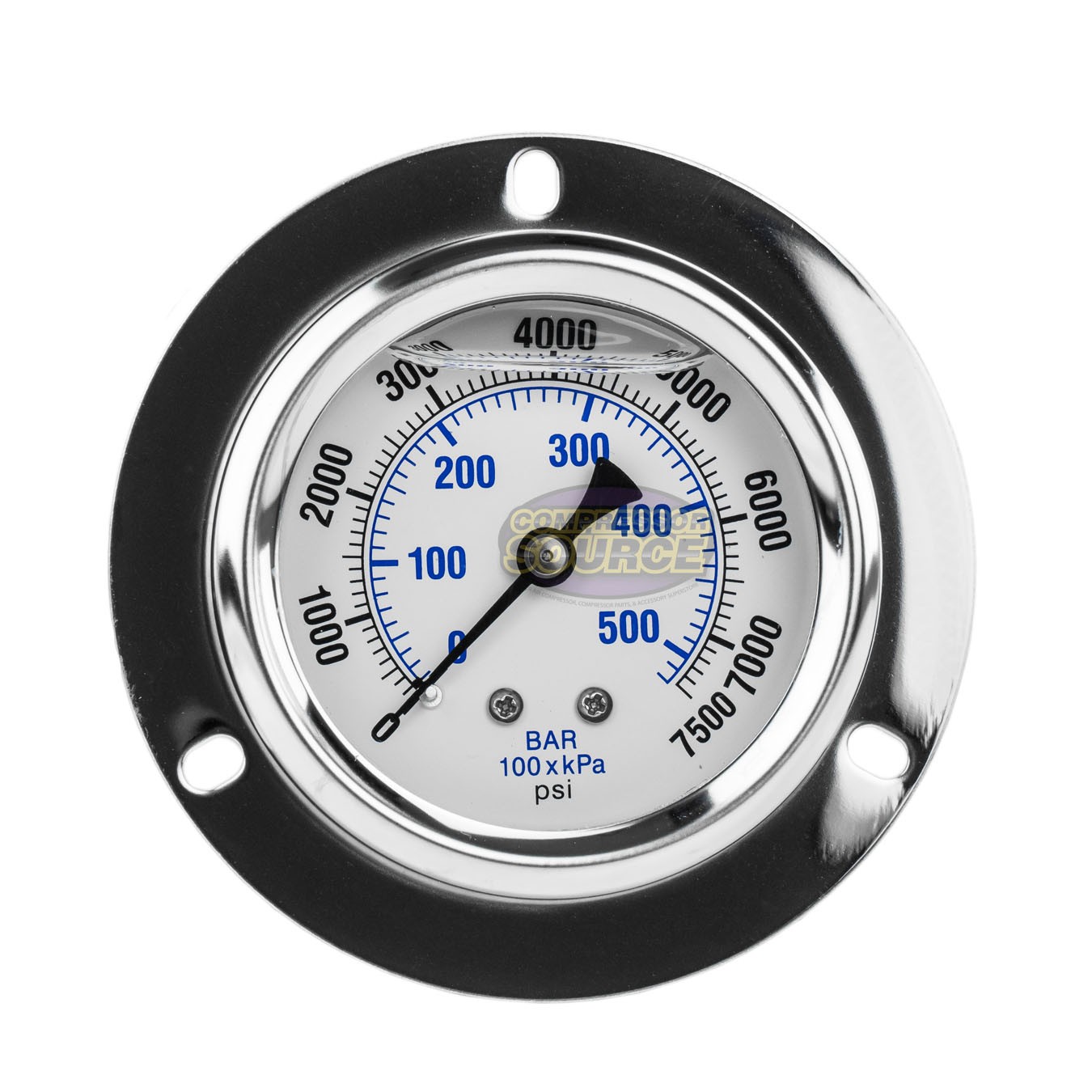 2.5" Liquid Filled Pressure Gauge 0-7500 PSI 1/4" NPT CBM Panel Flush Mount