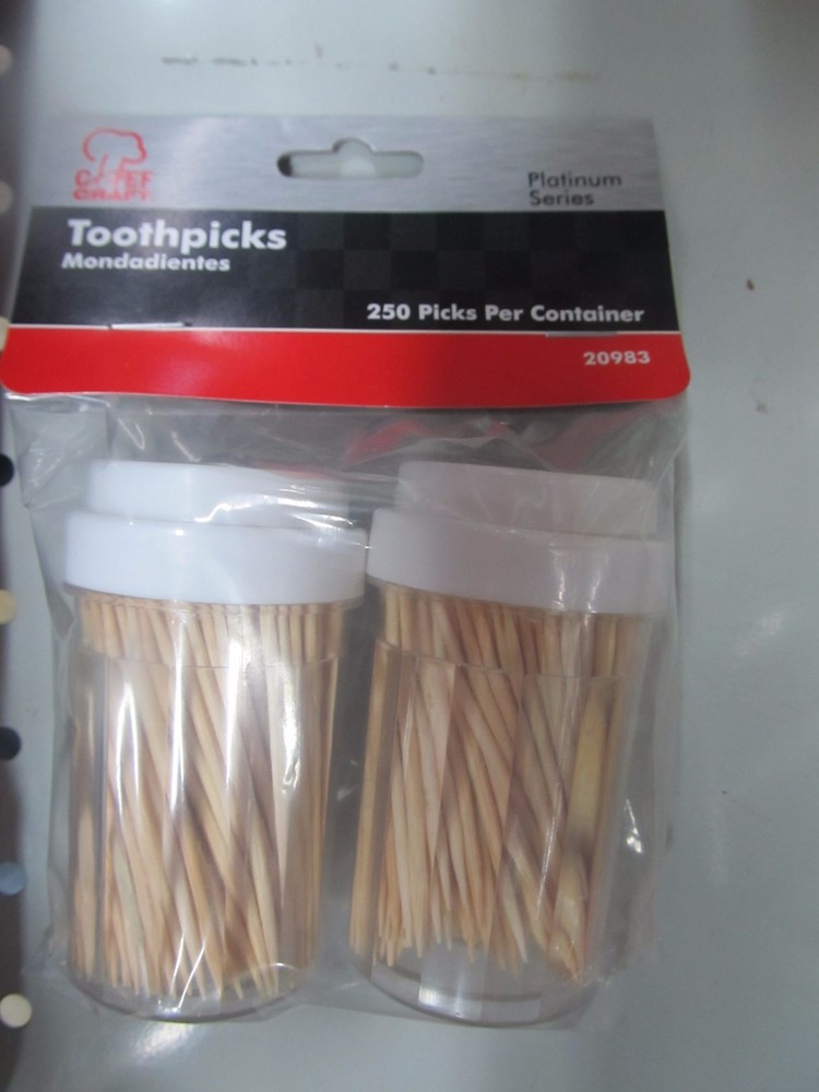 Chef Craft Wood Toothpicks & Container  #20983  NEW