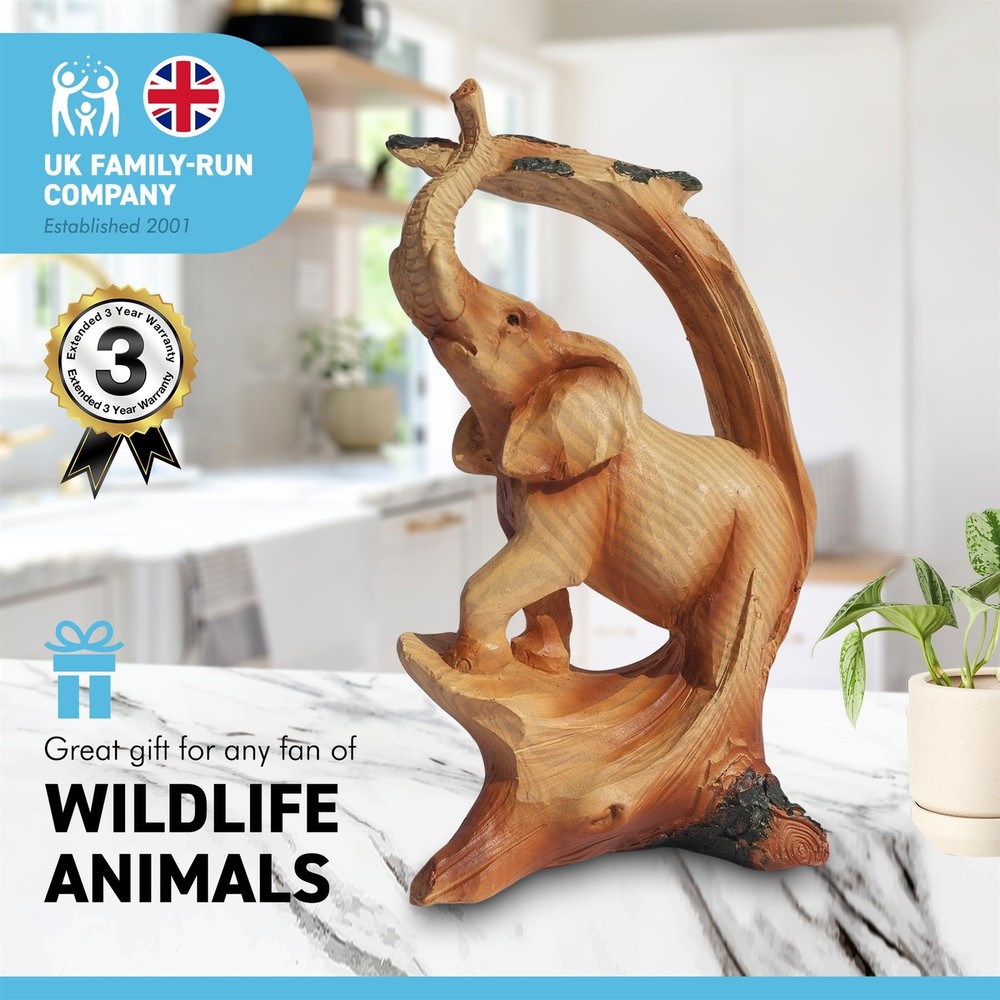 Wood effect resin Stately ELEPHANT UNDER TREE ORNAMENT