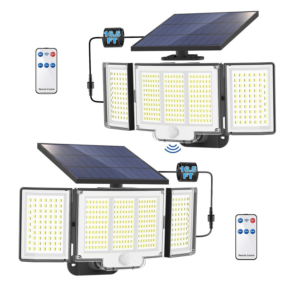 1,2 Pack Solar Lights Outdoor 348 LED Motion Sensor Lights With Remote Control