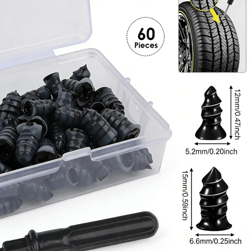 60X Tire Vacuum Repair Screw Rubber Nail Plug Car Tyre Puncture Repair Kit US~