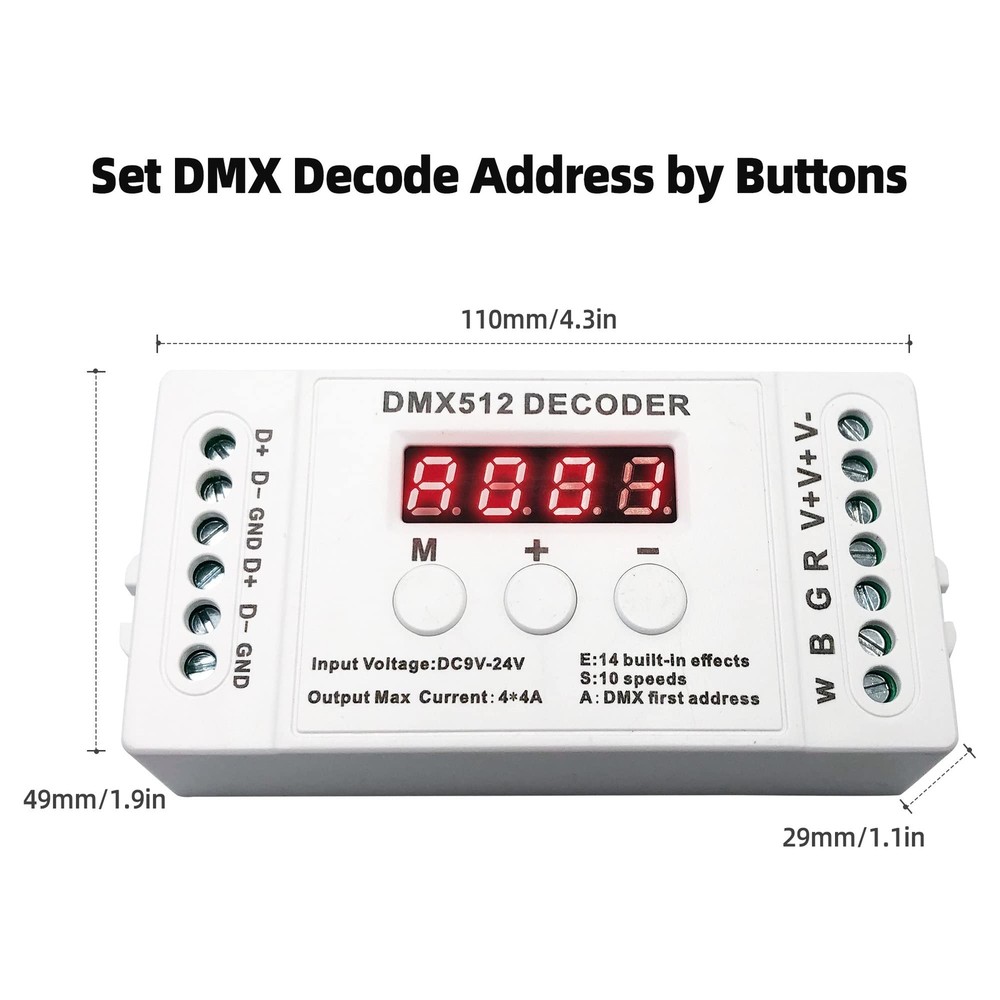 4 Channel RGBW DMX Decoder with Digital Display RGBW DMX512 Mini Decoder DMX ...