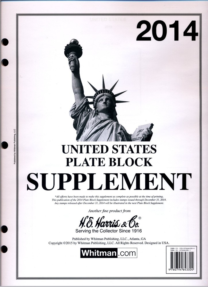 H E Harris US PLATE BLOCK Supplement for Stamp issued in 2014